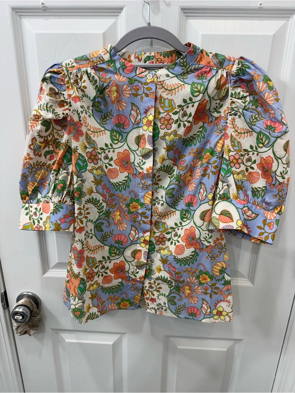 Sugarlips Floral Puff Sleeve Button-Back Blouse - Pastel Multicolor - Picture 8 of 11